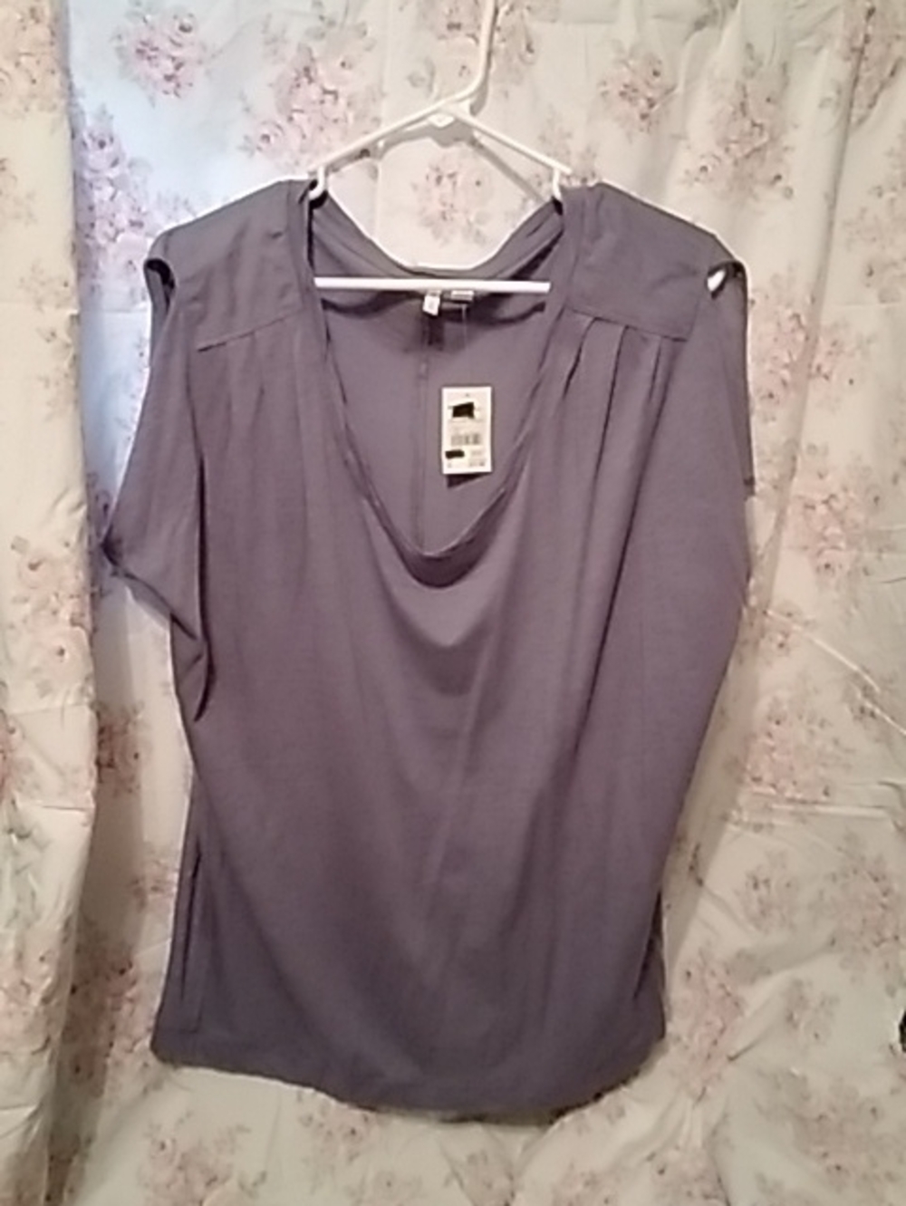 Cato Blue-Gray Draped V-Neck Short Sleeve Top